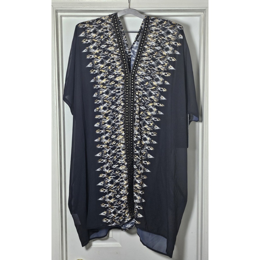 Miraclesuit Caftan Swim Cover-up Black/White/Gold Size Small NEW